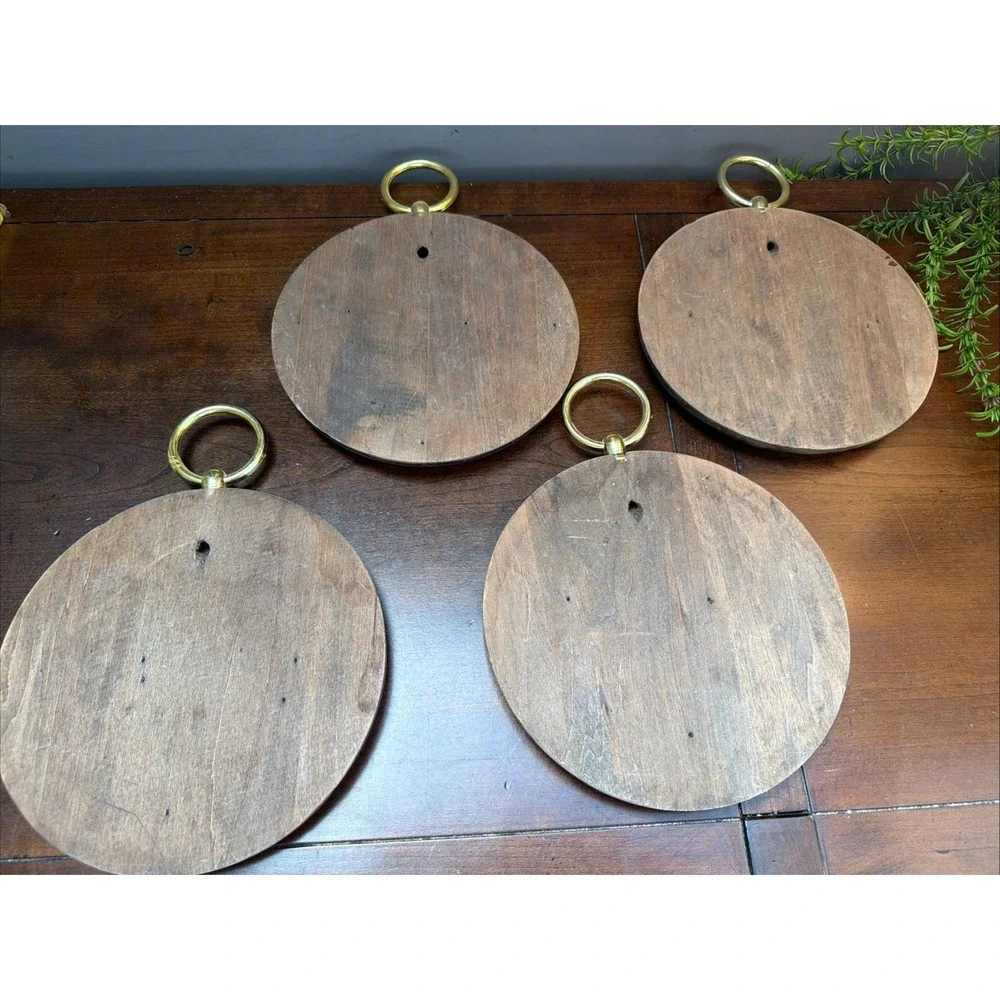 Set 4 Currier & Ives American Homestead Wall Plaques Wood Ceramic Plate Vintage